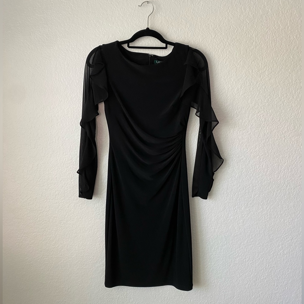 Gorgeous Ralph Lauren Black Dress with Sheer Sleeves Size 0. Never worn.